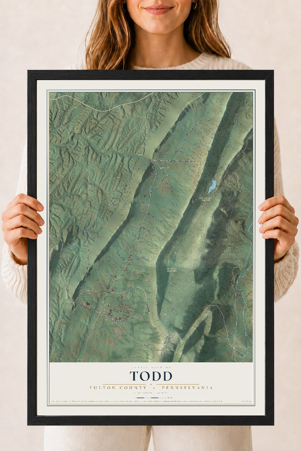 Map of Todd, Fulton County, Pennsylvania, 18 x 24 inch print in a black wood frame