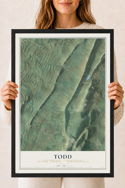 Map of Todd, Fulton County, Pennsylvania, 18 x 24 inch print in a black wood frame