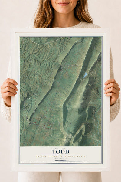 Map of Todd, Fulton County, Pennsylvania, 18 x 24 inch print in a white wood frame