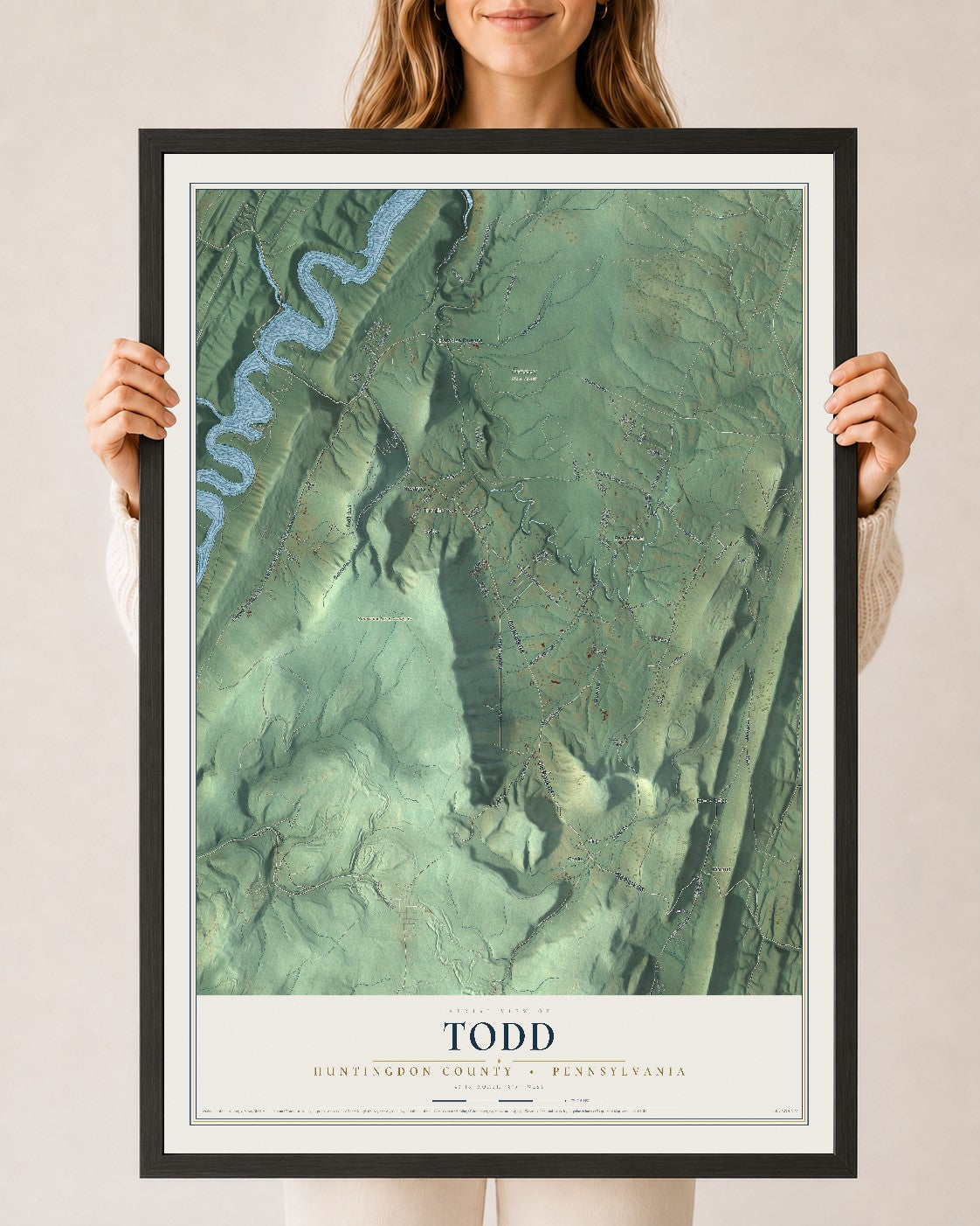 Map of Todd, Huntingdon County, Pennsylvania, 24 x 36 inch print in a black wood frame
