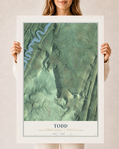 Map of Todd, Huntingdon County, Pennsylvania, 24 x 36 inch print in a white wood frame