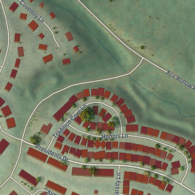 Close-up of the map of Toftrees, Pennsylvania print showing street and building detail