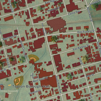 Close-up of the map of Topton, Pennsylvania print showing street and building detail