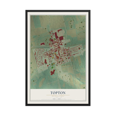 Map of Topton, Pennsylvania, 12 x 18 inch print in a black wood frame