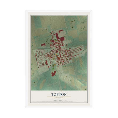 Map of Topton, Pennsylvania, 12 x 18 inch print in a white wood frame