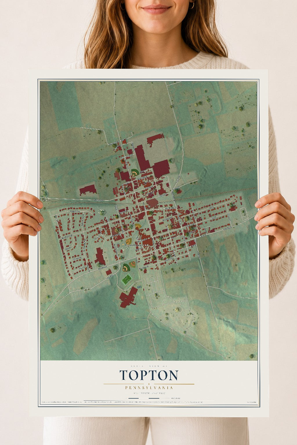 Map of Topton, Pennsylvania, 18 x 24 inch unframed archival matte print