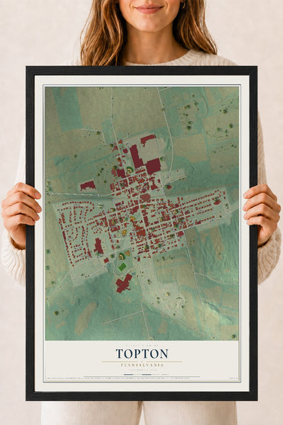 Map of Topton, Pennsylvania, 18 x 24 inch print in a black wood frame