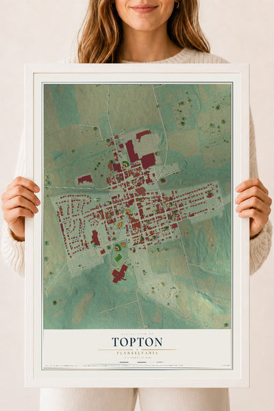 Map of Topton, Pennsylvania, 18 x 24 inch print in a white wood frame