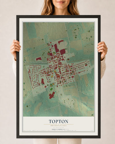 Map of Topton, Pennsylvania, 24 x 36 inch print in a black wood frame