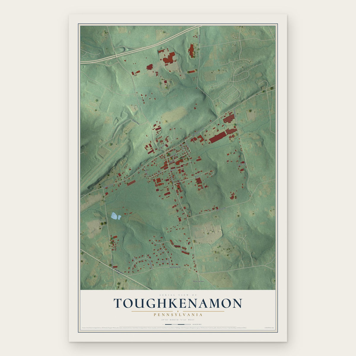Toughkenamon, Pennsylvania map print, the full design