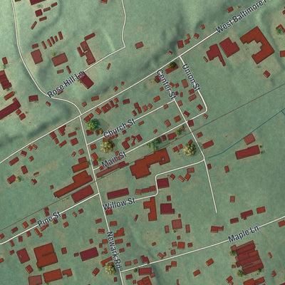 Close-up of the map of Toughkenamon, Pennsylvania print showing street and building detail