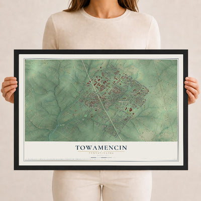 Map of Towamencin, Pennsylvania, 12 x 18 inch print in a black wood frame