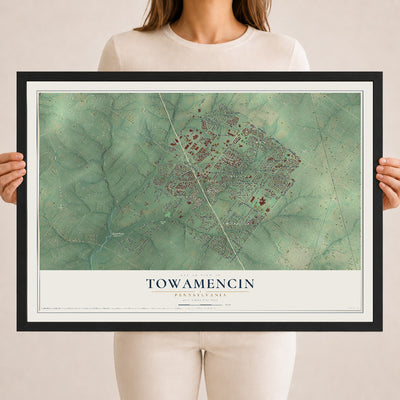 Map of Towamencin, Pennsylvania, 18 x 24 inch print in a black wood frame