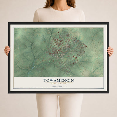 Map of Towamencin, Pennsylvania, 24 x 36 inch print in a black wood frame