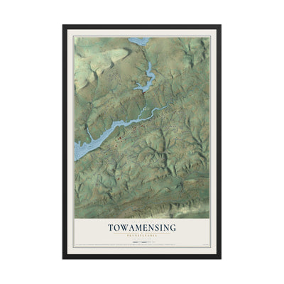 Map of Towamensing, Pennsylvania, 12 x 18 inch print in a black wood frame