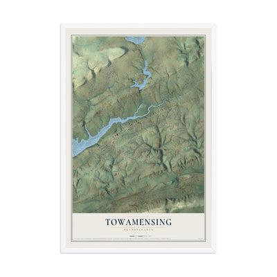 Map of Towamensing, Pennsylvania, 12 x 18 inch print in a white wood frame