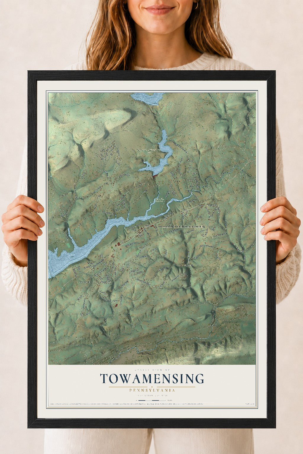 Map of Towamensing, Pennsylvania, 18 x 24 inch print in a black wood frame