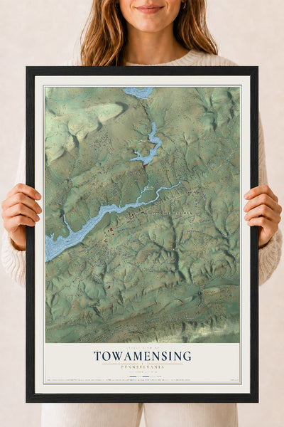 Map of Towamensing, Pennsylvania, 18 x 24 inch print in a black wood frame