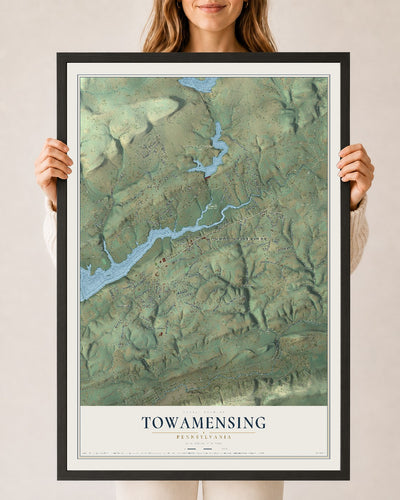Map of Towamensing, Pennsylvania, 24 x 36 inch print in a black wood frame