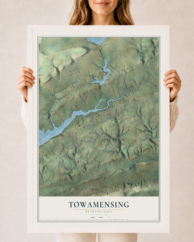 Map of Towamensing, Pennsylvania, 24 x 36 inch print in a white wood frame