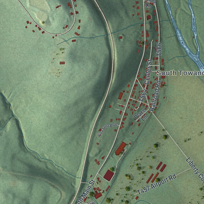 Second close-up of the map of Towanda, Bradford County, Pennsylvania print showing more streets and buildings