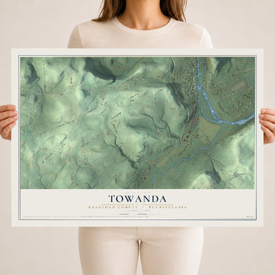 Map of Towanda, Bradford County, Pennsylvania, 18 x 24 inch unframed archival matte print