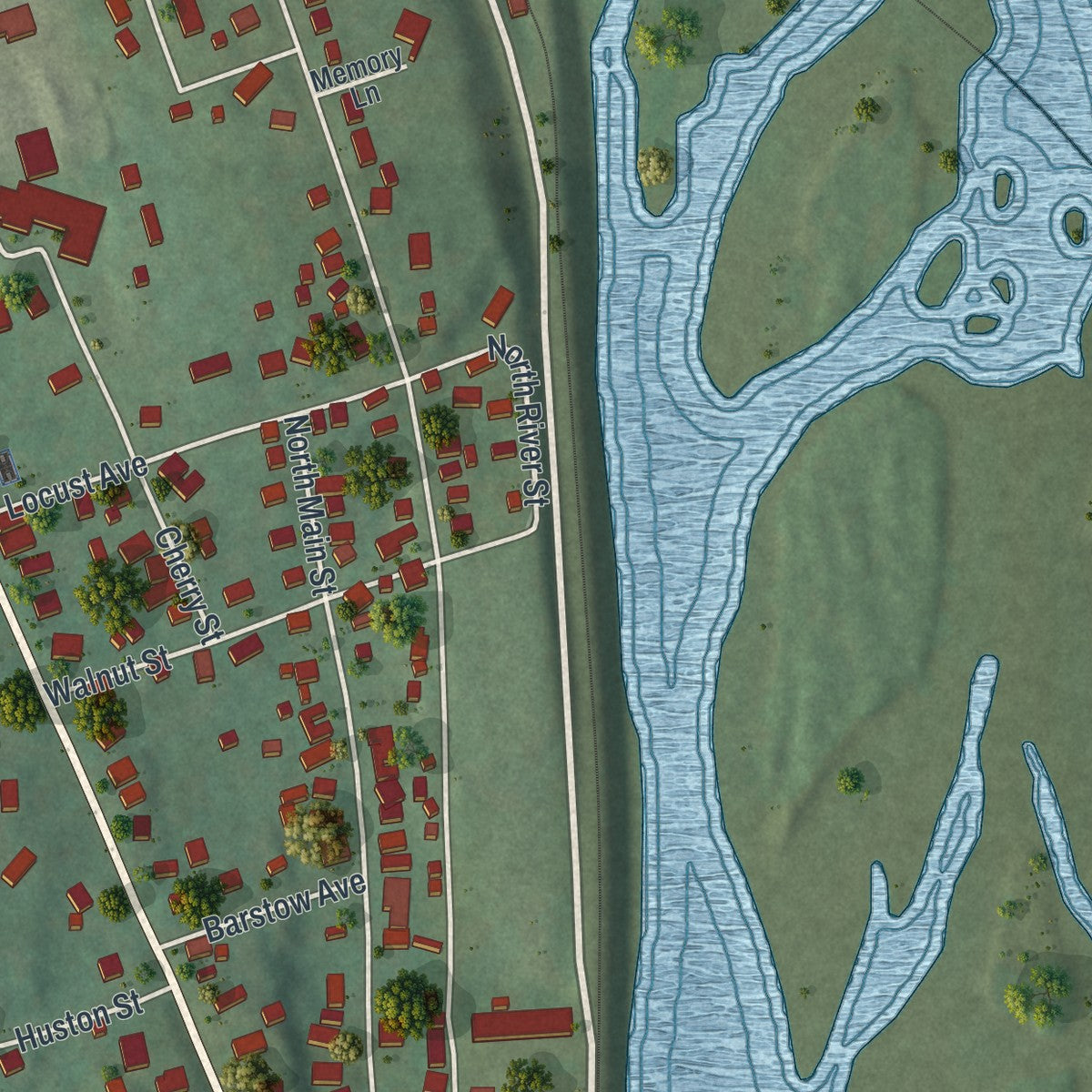 Second close-up of the map of the Borough of Towanda, Bradford County, Pennsylvania print showing more streets and buildings