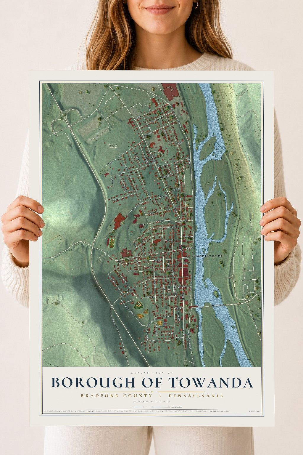 Map of the Borough of Towanda, Bradford County, Pennsylvania, 18 x 24 inch unframed archival matte print
