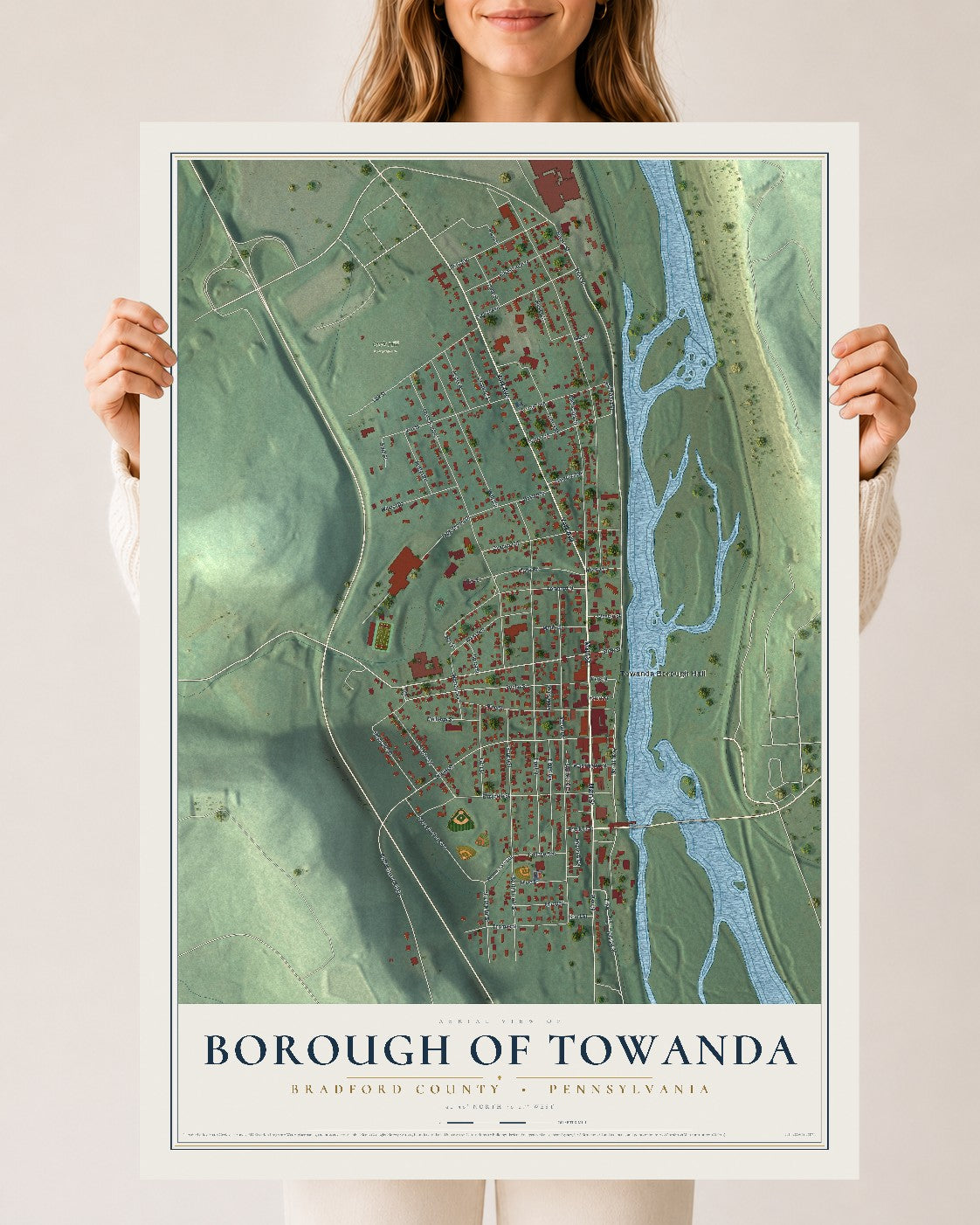Map of the Borough of Towanda, Bradford County, Pennsylvania, 24 x 36 inch unframed archival matte print