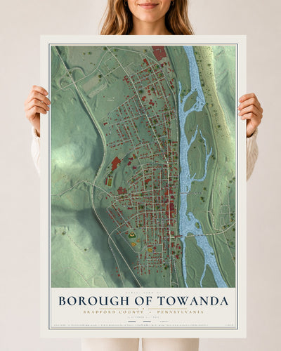 Map of the Borough of Towanda, Bradford County, Pennsylvania, 24 x 36 inch unframed archival matte print