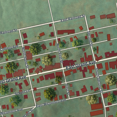 Second close-up of the map of Tower City, Pennsylvania print showing more streets and buildings