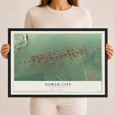 Map of Tower City, Pennsylvania, 12 x 18 inch print in a black wood frame