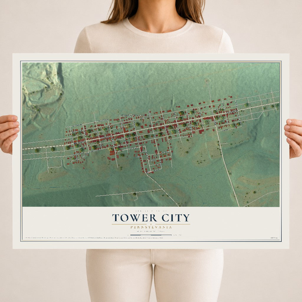 Map of Tower City, Pennsylvania, 18 x 24 inch unframed archival matte print