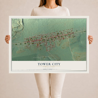 Map of Tower City, Pennsylvania, 24 x 36 inch unframed archival matte print