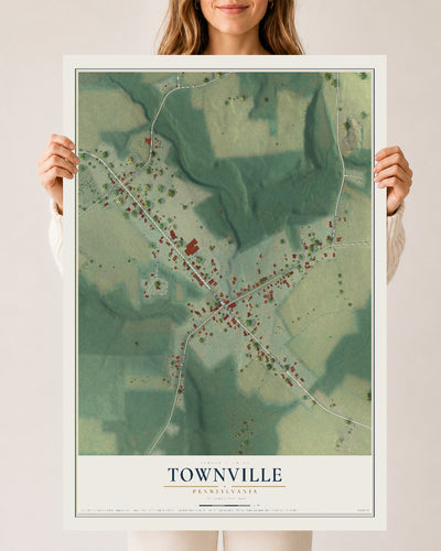 Map of Townville, Pennsylvania, 24 x 36 inch unframed archival matte print