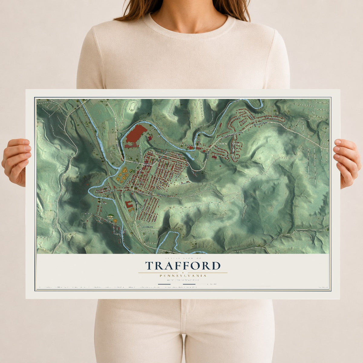 Map of Trafford, Pennsylvania, 12 x 18 inch unframed archival matte print