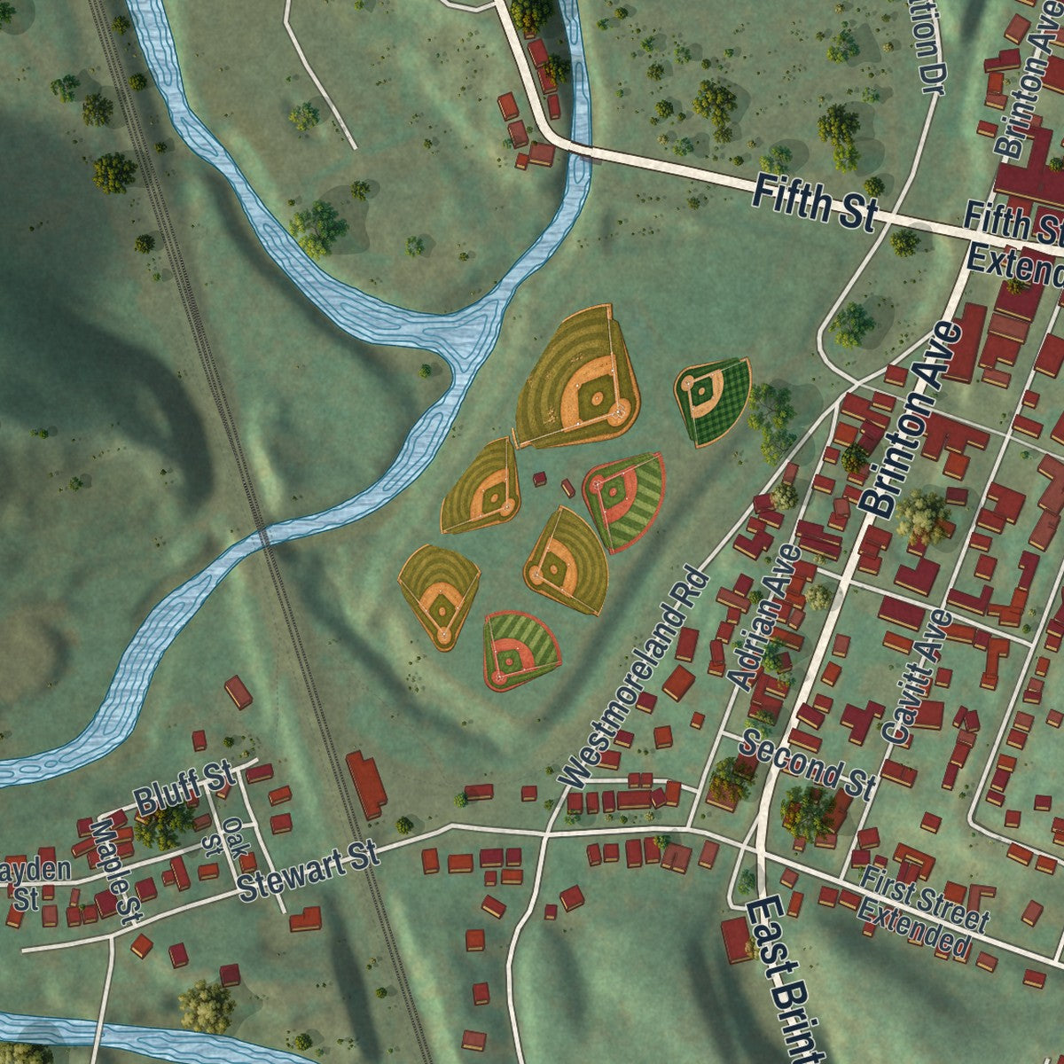 Close-up of the map of Trafford, Pennsylvania print showing street and building detail