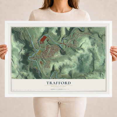Map of Trafford, Pennsylvania, 18 x 24 inch print in a white wood frame