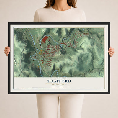 Map of Trafford, Pennsylvania, 24 x 36 inch print in a black wood frame