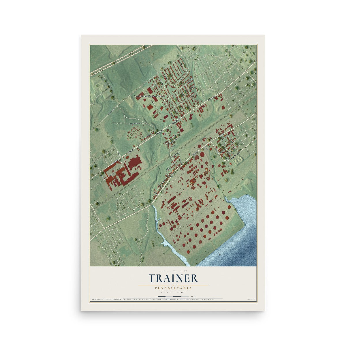 Map of Trainer, Pennsylvania, 12 x 18 inch unframed archival matte print