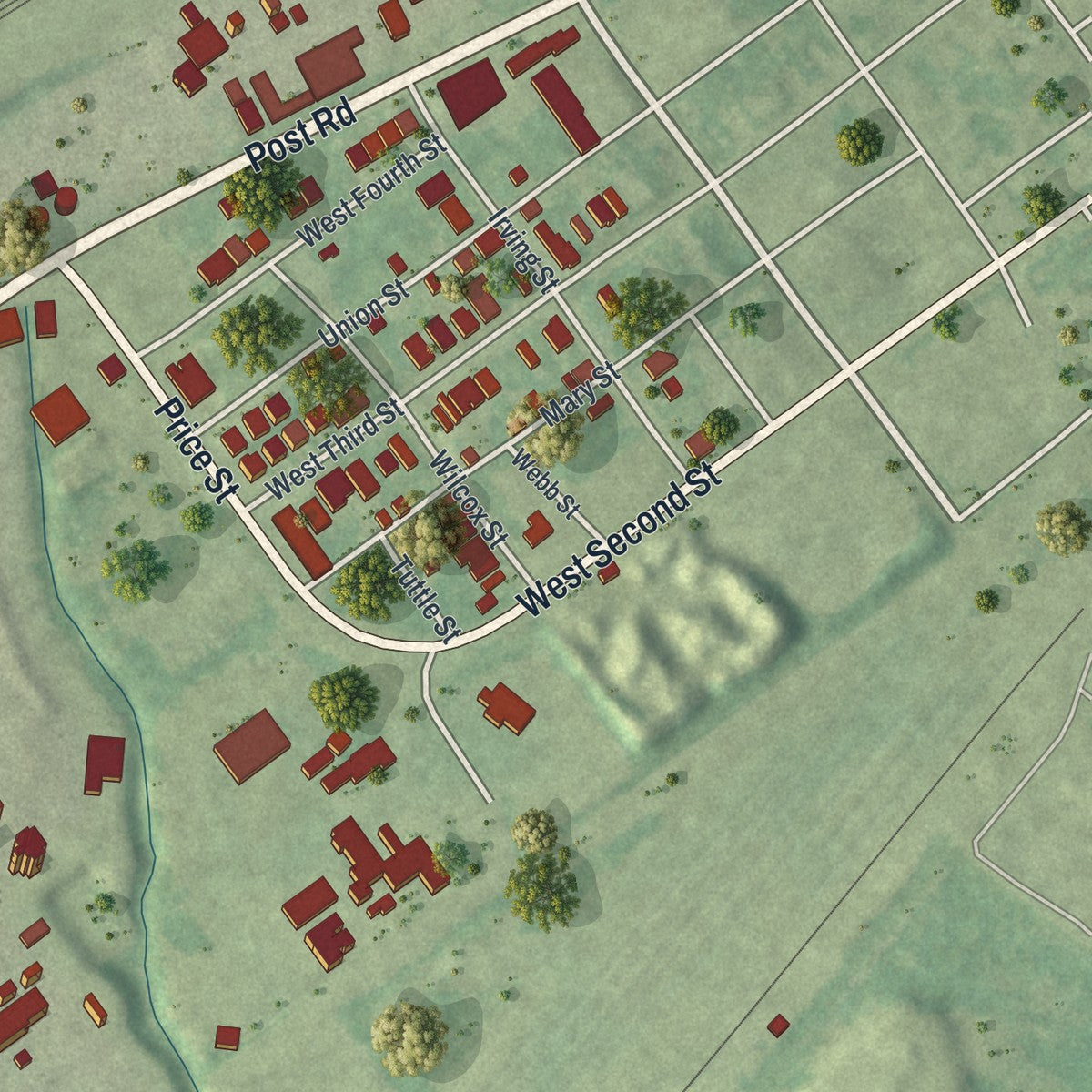Second close-up of the map of Trainer, Pennsylvania print showing more streets and buildings