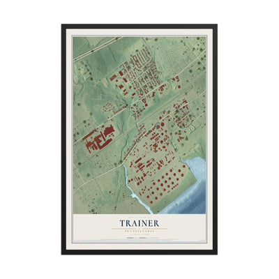 Map of Trainer, Pennsylvania, 12 x 18 inch print in a black wood frame