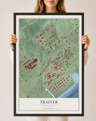 Map of Trainer, Pennsylvania, 24 x 36 inch print in a black wood frame