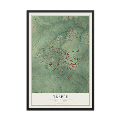 Map of Trappe, Pennsylvania, 12 x 18 inch print in a black wood frame