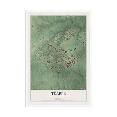 Map of Trappe, Pennsylvania, 12 x 18 inch print in a white wood frame