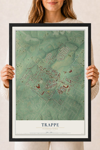 Map of Trappe, Pennsylvania, 18 x 24 inch print in a black wood frame