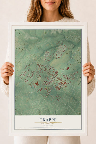 Map of Trappe, Pennsylvania, 18 x 24 inch print in a white wood frame
