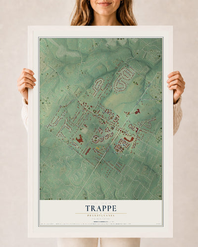 Map of Trappe, Pennsylvania, 24 x 36 inch print in a white wood frame
