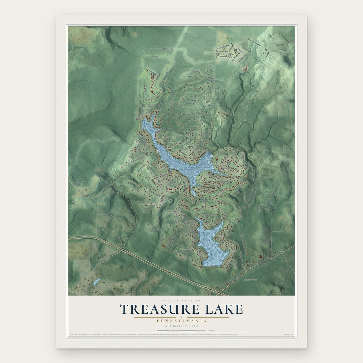 Treasure Lake, Pennsylvania map print, the full design