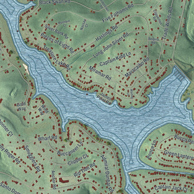 Close-up of the map of Treasure Lake, Pennsylvania print showing street and building detail